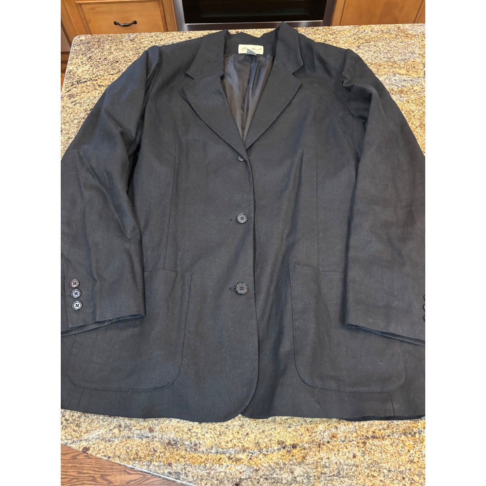 Eddie Bauer Women's XL Tall Black 100%‎ Linen 3-Button Blazer Formal Coat Jacket
